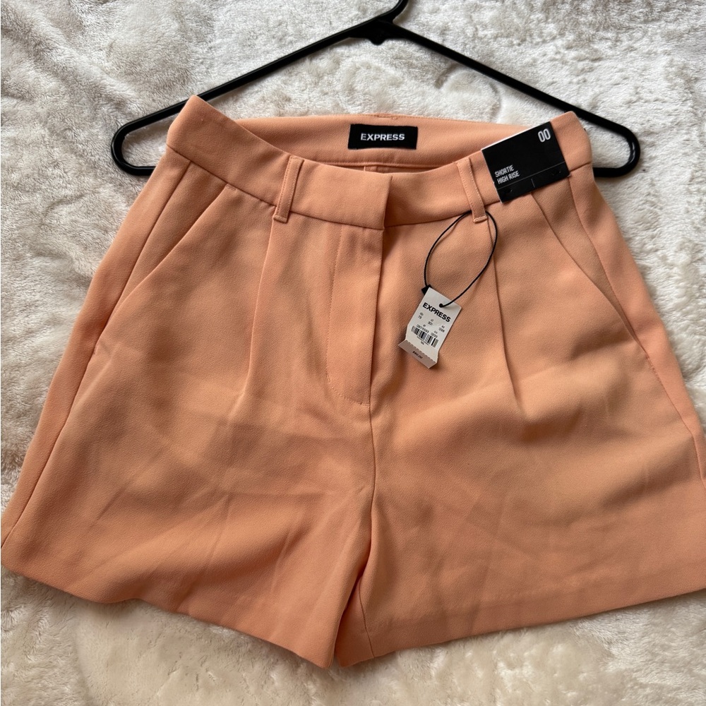 Express Orange High Waist Shorts Tailored Cotton Blend